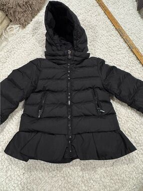 Authentic Moncler Girls Black Down Puffer Jacket Peplum Hooded 5Y